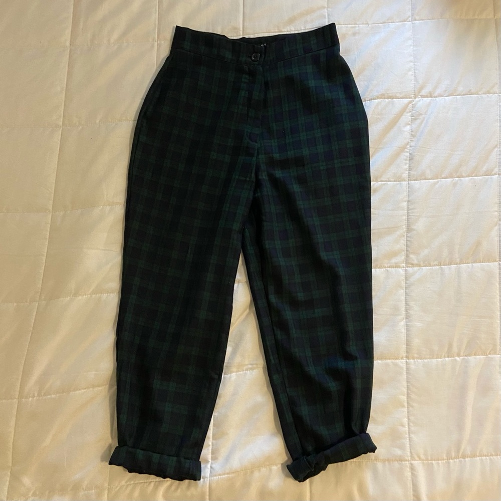 NASTY GAL DARK BLUE AND GREEN PLAID PANTS